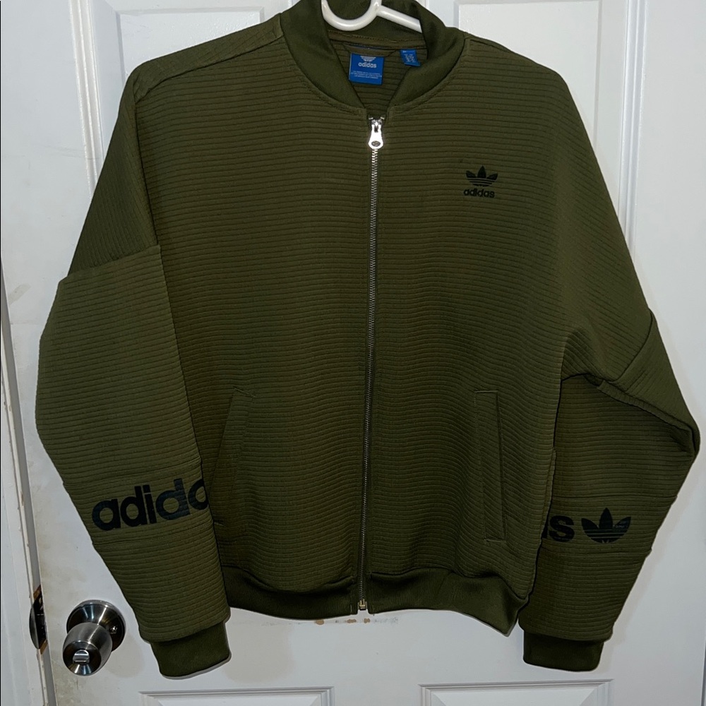 Adidas Dark Green Ribbed Bomber Jacket